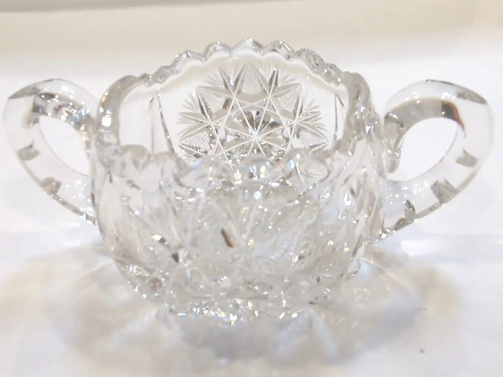 Antique APB Cut Crystal Sugar Bowl, Sawtooth Rim, Two Handles - Picture 1 of 9